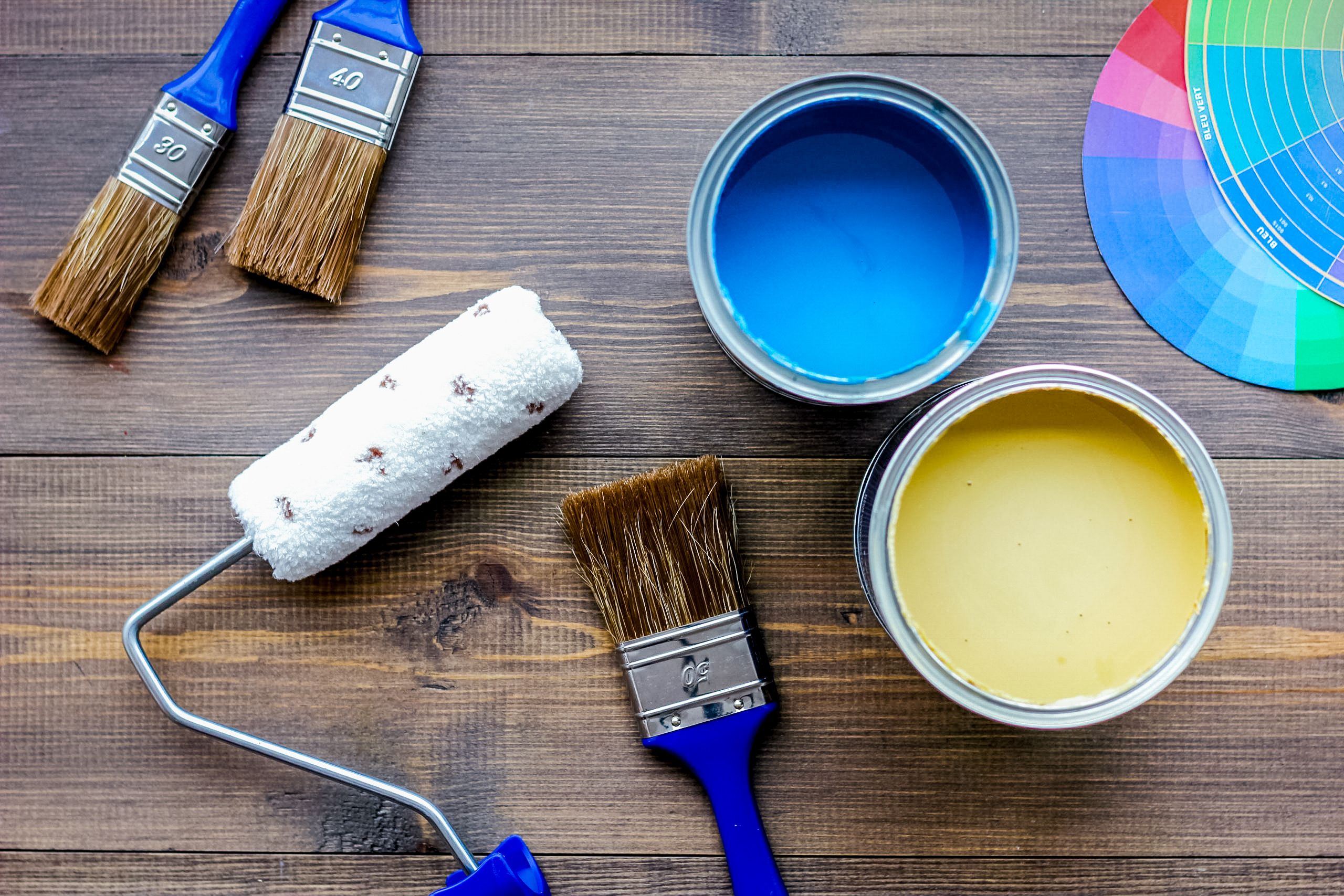 paint, brush and rollers